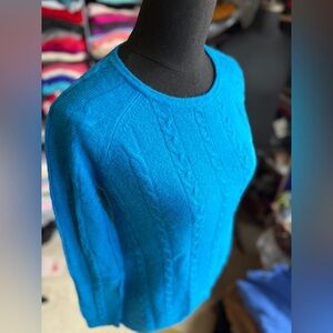 Kate & Mallory Vibrant Blue Cable Knit Cashmere Sweater, M